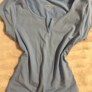 Aeropostale Light Blue Scoop Neck Short Sleeve Tee with Notch